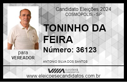 Candidato TONINHO DA FEIRA 2024 - COSMÓPOLIS - Eleições