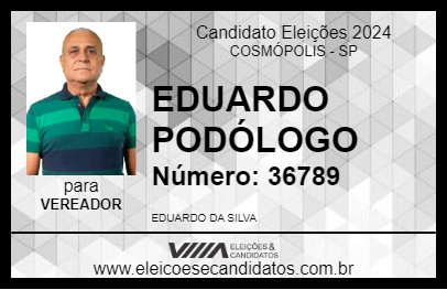 Candidato EDUARDO PODÓLOGO 2024 - COSMÓPOLIS - Eleições