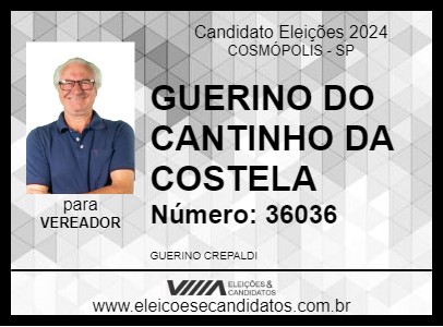 Candidato GUERINO DO CANTINHO DA COSTELA 2024 - COSMÓPOLIS - Eleições