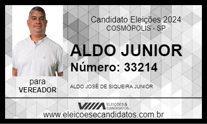 Candidato ALDO JUNIOR 2024 - COSMÓPOLIS - Eleições