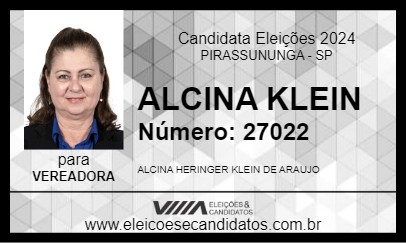 Candidato ALCINA KLEIN 2024 - PIRASSUNUNGA - Eleições