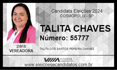 Candidato TALITA CHAVES 2024 - COSMÓPOLIS - Eleições