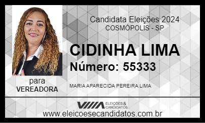 Candidato CIDINHA LIMA 2024 - COSMÓPOLIS - Eleições