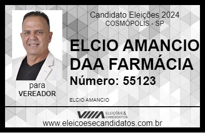 Candidato ELCIO AMANCIO DA FARMÁCIA 2024 - COSMÓPOLIS - Eleições