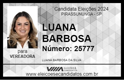 Candidato LUANA BARBOSA 2024 - PIRASSUNUNGA - Eleições