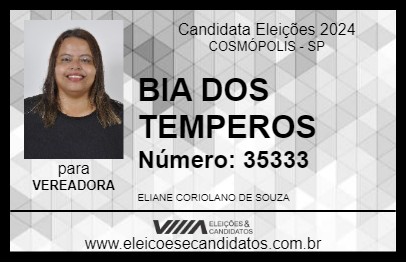 Candidato BIA DOS TEMPEROS 2024 - COSMÓPOLIS - Eleições