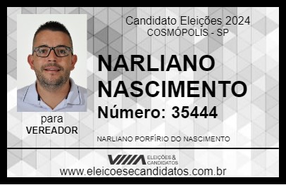 Candidato NARLIANO NASCIMENTO 2024 - COSMÓPOLIS - Eleições