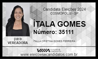 Candidato ÍTALA GOMES 2024 - COSMÓPOLIS - Eleições