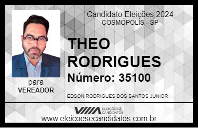 Candidato THEO RODRIGUES 2024 - COSMÓPOLIS - Eleições