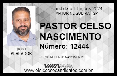 Candidato PASTOR CELSO NASCIMENTO 2024 - ARTUR NOGUEIRA - Eleições