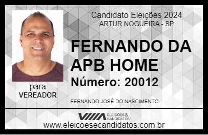 Candidato FERNANDO DA APB HOME 2024 - ARTUR NOGUEIRA - Eleições