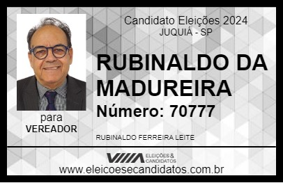 Candidato RUBINALDO DA MADUREIRA 2024 - JUQUIÁ - Eleições