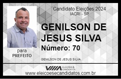 Candidato GENILSON DE JESUS SILVA 2024 - IACRI - Eleições