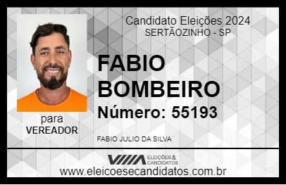 Candidato FABIO BOMBEIRO 2024 - SERTÃOZINHO - Eleições