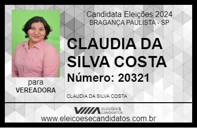 Candidato CLAUDIA DA SILVA COSTA 2024 - BRAGANÇA PAULISTA - Eleições