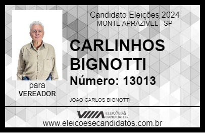 Candidato CARLINHOS BIGNOTTI 2024 - MONTE APRAZÍVEL - Eleições