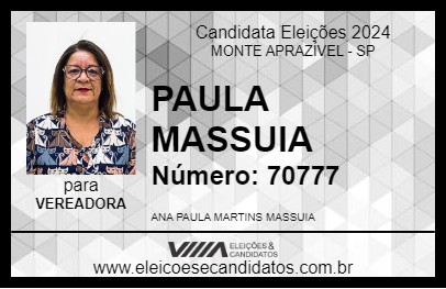 Candidato PAULA MASSUIA 2024 - MONTE APRAZÍVEL - Eleições