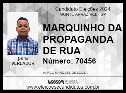 Candidato MARQUINHO DA PROPAGANDA DE RUA 2024 - MONTE APRAZÍVEL - Eleições