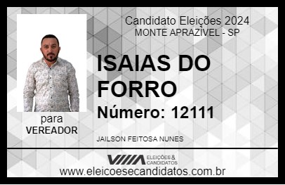 Candidato ISAIAS DO FORRO 2024 - MONTE APRAZÍVEL - Eleições