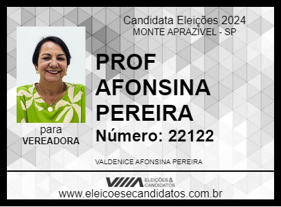 Candidato PROF AFONSINA PEREIRA 2024 - MONTE APRAZÍVEL - Eleições