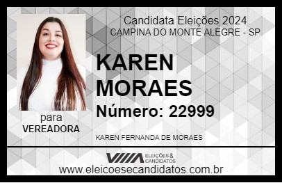 Candidato KAREN MORAES 2024 - CAMPINA DO MONTE ALEGRE - Eleições