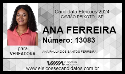 Candidato ANA FERREIRA 2024 - GAVIÃO PEIXOTO - Eleições