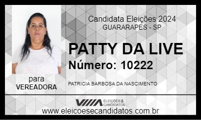 Candidato PATTY DA LIVE 2024 - GUARARAPES - Eleições