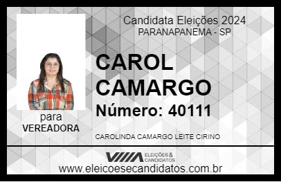 Candidato CAROL CAMARGO 2024 - PARANAPANEMA - Eleições