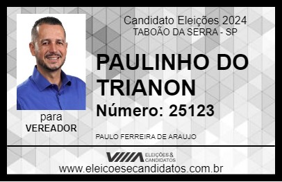 Candidato PAULINHO DO TRIANON 2024 - TABOÃO DA SERRA - Eleições