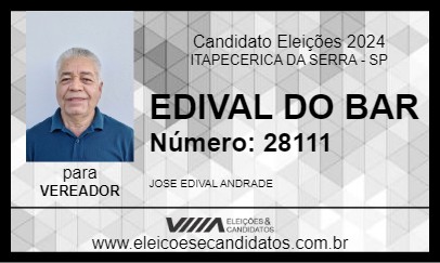 Candidato EDIVAL DO  BAR 2024 - ITAPECERICA DA SERRA - Eleições