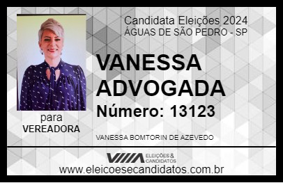 Candidato VANESSA ADVOGADA 2024 - ÁGUAS DE SÃO PEDRO - Eleições