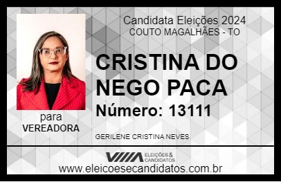 Candidato CRISTINA DO NEGO PACA 2024 - COUTO MAGALHÃES - Eleições