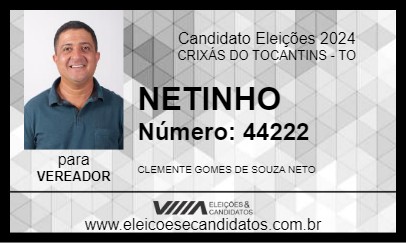 Candidato NETINHO 2024 - CRIXÁS DO TOCANTINS - Eleições