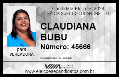 Candidato CLAUDIANA BUBU 2024 - SÃO MIGUEL DO TOCANTINS - Eleições