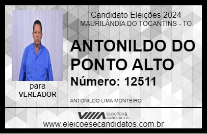 Candidato ANTONILDO DO PONTO ALTO 2024 - MAURILÂNDIA DO TOCANTINS - Eleições