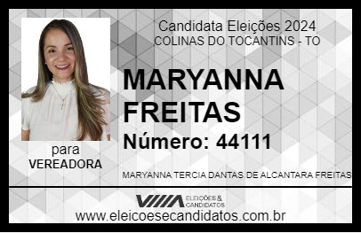 Candidato MARYANNA FREITAS 2024 - COLINAS DO TOCANTINS - Eleições