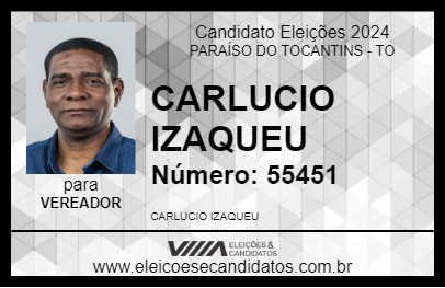 Candidato CARLUCIO IZAQUEU 2024 - PARAÍSO DO TOCANTINS - Eleições