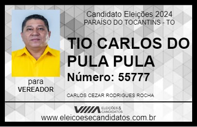 Candidato TIO CARLOS DO PULA PULA 2024 - PARAÍSO DO TOCANTINS - Eleições