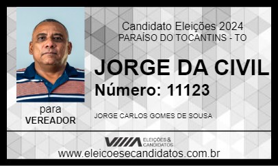 Candidato JORGE DA CIVIL 2024 - PARAÍSO DO TOCANTINS - Eleições