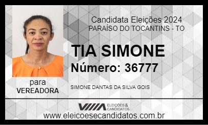 Candidato TIA SIMONE 2024 - PARAÍSO DO TOCANTINS - Eleições