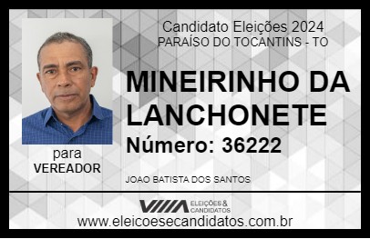 Candidato MINEIRINHO DA LANCHONETE 2024 - PARAÍSO DO TOCANTINS - Eleições