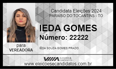 Candidato IEDA GOMES 2024 - PARAÍSO DO TOCANTINS - Eleições