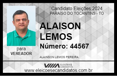 Candidato ALAILSON LEMOS 2024 - PARAÍSO DO TOCANTINS - Eleições