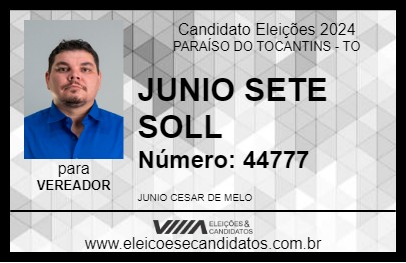 Candidato JUNIO SETE SOLL 2024 - PARAÍSO DO TOCANTINS - Eleições