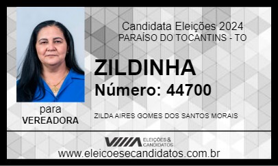 Candidato ZILDINHA 2024 - PARAÍSO DO TOCANTINS - Eleições