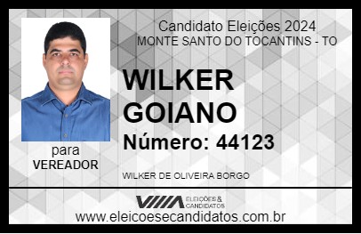 Candidato WILKER GOIANO 2024 - MONTE SANTO DO TOCANTINS - Eleições