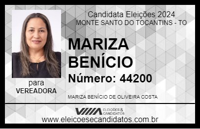 Candidato MARIZA BENÍCIO 2024 - MONTE SANTO DO TOCANTINS - Eleições