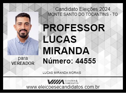 Candidato PROFESSOR LUCAS MIRANDA 2024 - MONTE SANTO DO TOCANTINS - Eleições