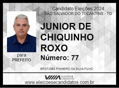 Candidato JUNIOR DE CHIQUINHO ROXO 2024 - SÃO SALVADOR DO TOCANTINS - Eleições