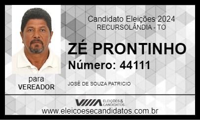 Candidato ZÉ PRONTINHO 2024 - RECURSOLÂNDIA - Eleições